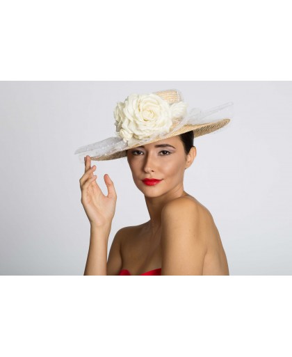 WHITE FLOWER LARGE BORD CANOTIER