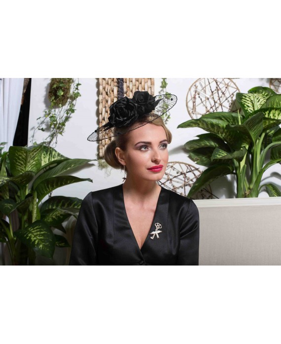 BLACK HAT NET WITH FLOWER