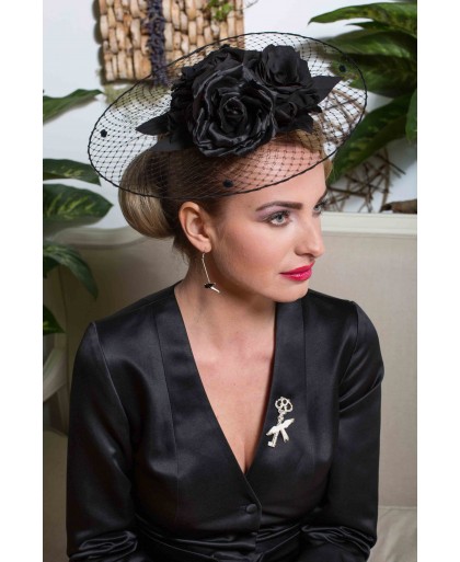 BLACK HAT NET WITH FLOWER