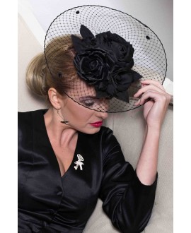 BLACK HAT NET WITH FLOWER